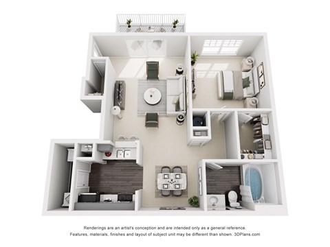 Floor plan for 1 bed, 1 bath, 814 sqft